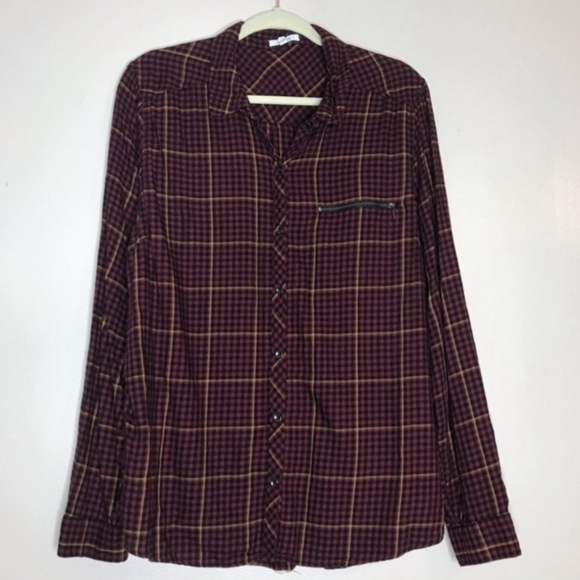 Maurices Button Up Shirt Gingham Plaid Shirt Zipper Pocket Women's XL Fall EUC - Picture 5 of 12